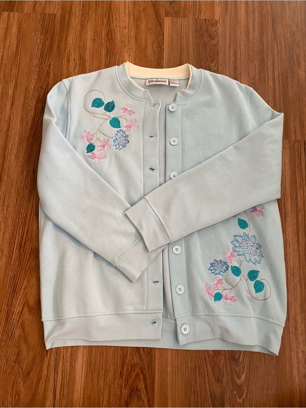 Vintage Speculation Pastel Blue Floral Embroidered Cardigan Sweater Large